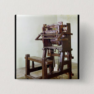 First loom for weaving stockings, 1750 2 inch square button