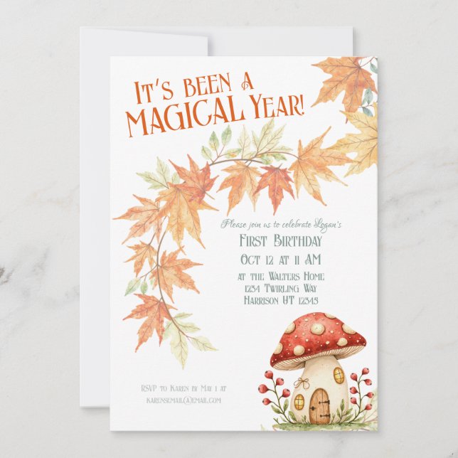 First Magical Mushroom Birthday Invitation (Front)
