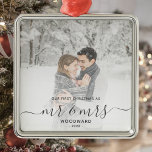 First Married Christmas Custom Photo Gray Script Metal Ornament<br><div class="desc">Commemorate the first Christmas of your marriage with this beautiful modern keepsake ornament. The charcoal gray text reads "Our first Christmas as Mr & Mrs, " with the words "Mr & Mrs" in elegant handwriting script with flourishes before and after. Replace the sample image with your favorite photo, and add...</div>