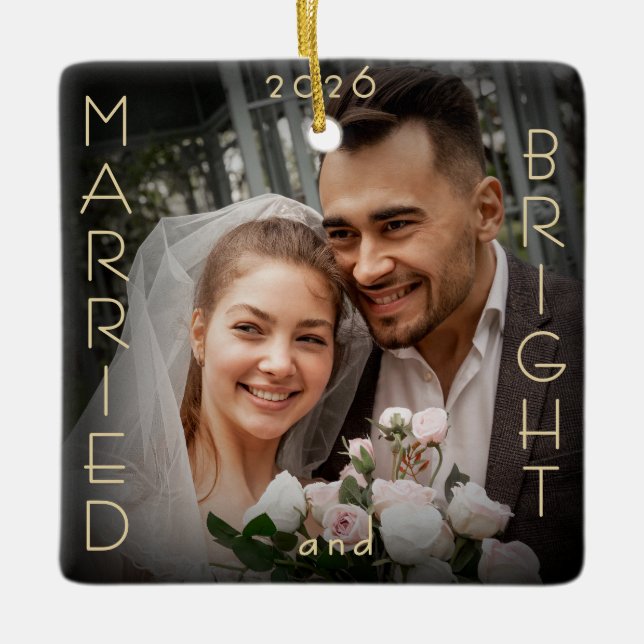 First Married Christmas Photo Keepsake  Ceramic Ornament (Front)
