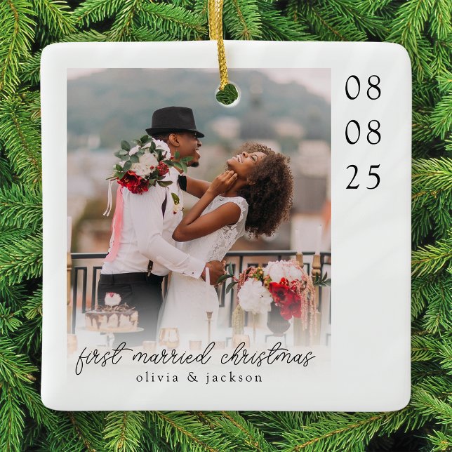 First Married Christmas Photo Keepsake Ceramic Ornament (Creator Uploaded)