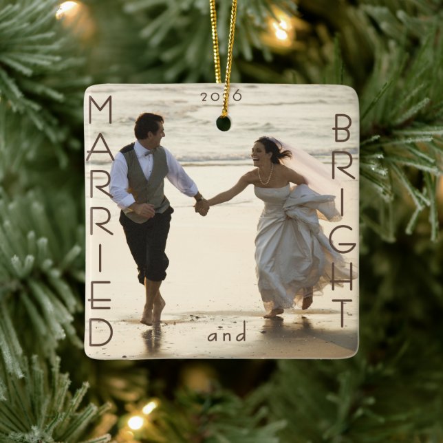 First Married Christmas Photo Keepsake  Ceramic Ornament (Tree)