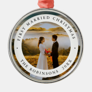 First Married Christmas with Custom Photo Metal Ornament