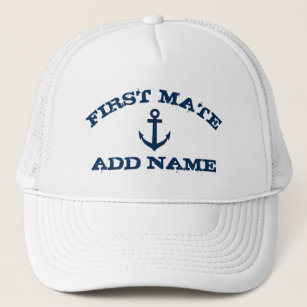 First Mate hats with nautical anchor and name