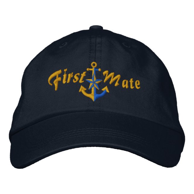 First Mate Nautical Star Anchor Golden Embroidered Hat (Front)