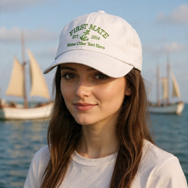 First Mate With Anchor Personalized Embroidered Hat (First Mate With Anchor Personalized Embroidered Baseball Cap by Ricaso - add own text, date )