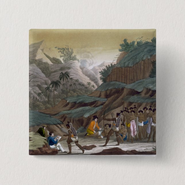 First Meeting of French Explorers with the Indigen 2 Inch Square Button (Front)