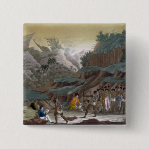 First Meeting of French Explorers with the Indigen 2 Inch Square Button