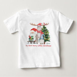 First Merry Little Christmas Cute Santa and Helper Baby T-Shirt