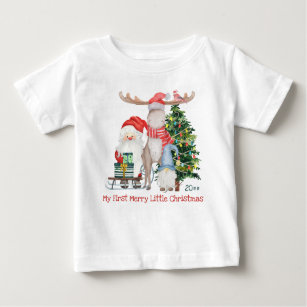 First Merry Little Christmas Cute Santa and Helper Baby T-Shirt
