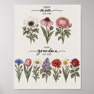 First Mom To Grandma Blue And Pink Birth Flower Po Poster