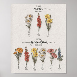 First Mom to Grandma Personalized Family Birth Flo Poster