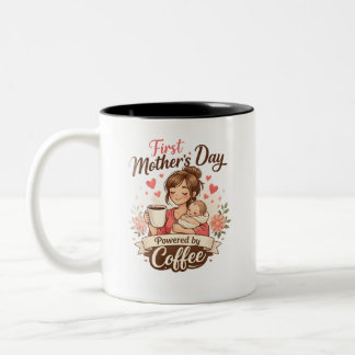 First Mother’s Day Fuelled by Coffee – New Mom Gif Two-Tone Coffee Mug
