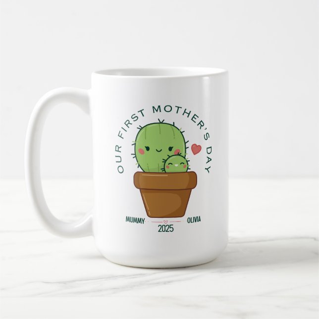 FIRST MOTHER'S DAY 2025, funny cactus Coffee Mug (Left)