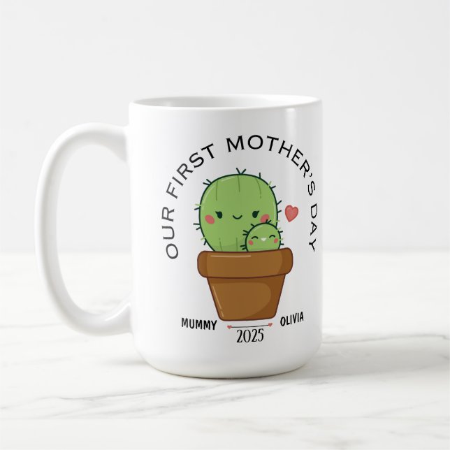 FIRST MOTHER'S DAY 2025, funny cactus Coffee Mug (Left)
