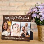 First Mother's Day 3 Photo Collage  Dark Wood Plaque<br><div class="desc">Mother's day photo plaque -A rustic photo template to personalize with 3 photos as a memorable keepsake for the new mom's 1st mother's day gift .</div>