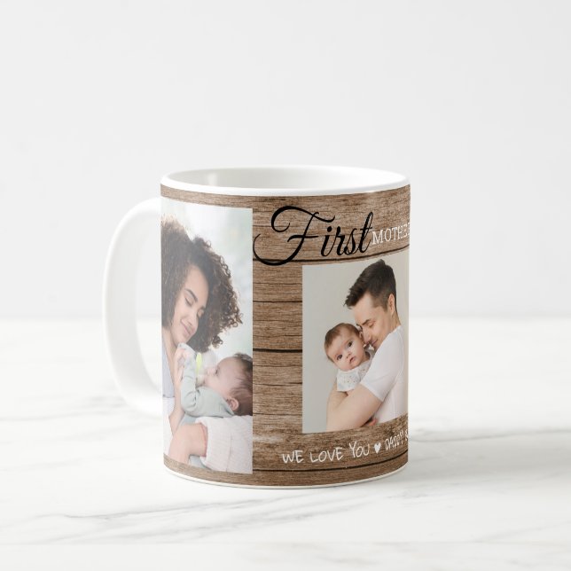 First Mother's Day 3 Photo Collage  Rustic Wood   Coffee Mug (Front Left)