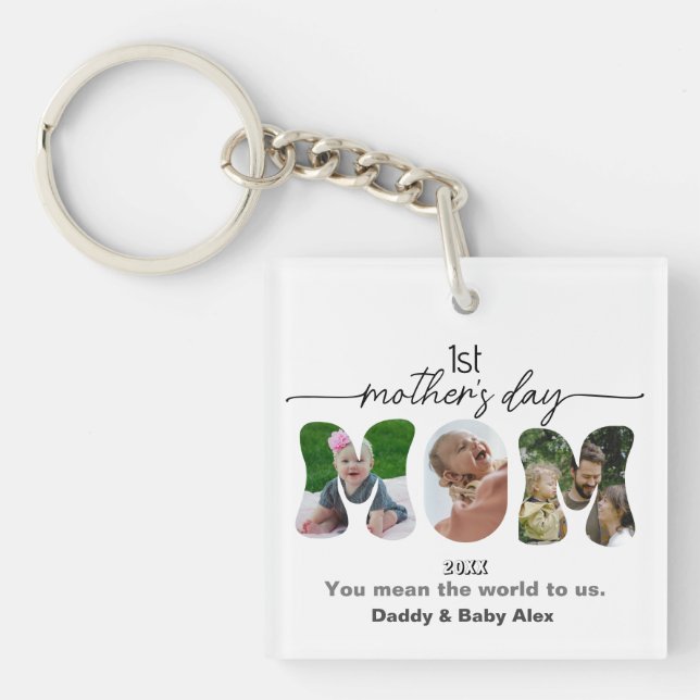 First Mother's Day 3 Photos Collage Mom cut out Keychain (Front)