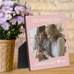 First Mothers Day As Grandma Grandkid Pink Photo   Plaque