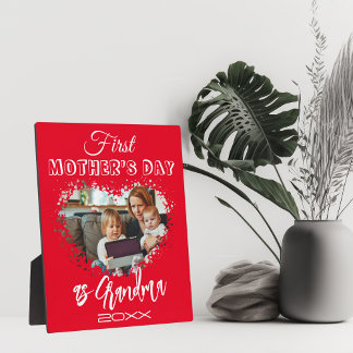 First Mother's day as grandma Heart Red Plaque