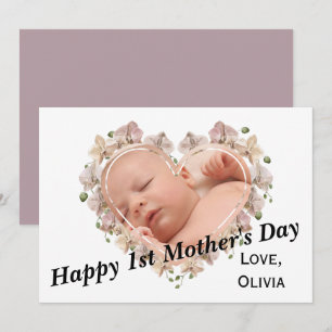 First Mothers Day Baby Photo SVG Heart Floral Card