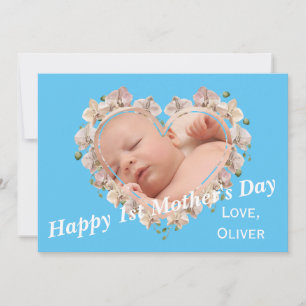 First Mothers Day Baby Photo SVG Heart Floral Card