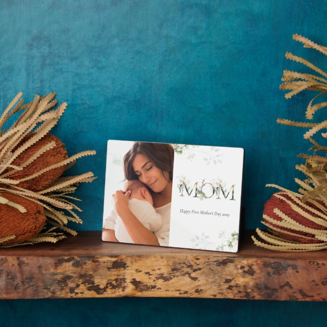 First Mother's Day Botanical Letters Photo Plaque (Side)