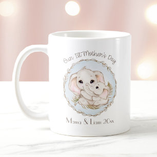 First Mother's Day Boy Blue Elephant Personalized Coffee Mug