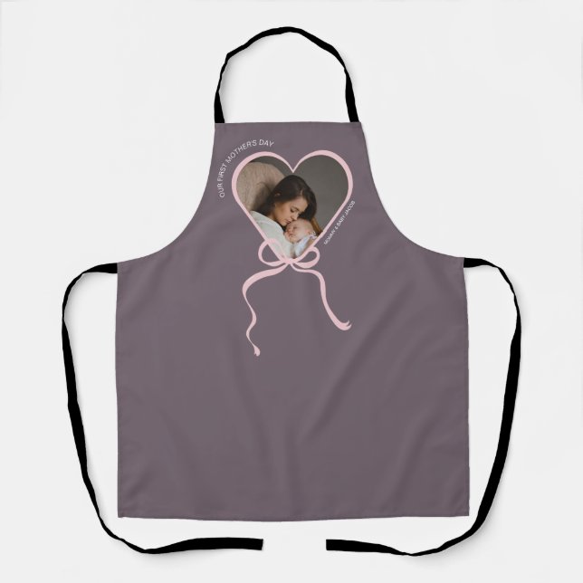 First Mother's Day custom photo love shape  Apron (Front)
