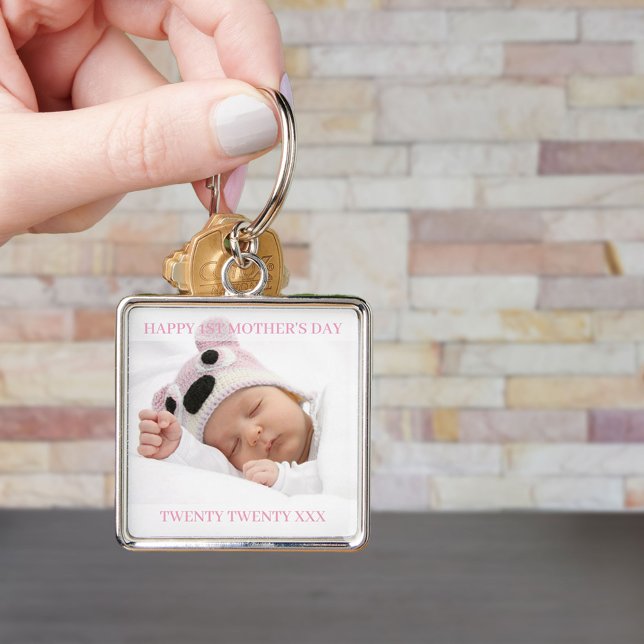 First Mothers Day Custom Year and Baby Girl Photo Keychain (Creator Uploaded)
