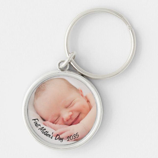First Mothers Day Custom Year and Baby Photo  Keychain (Front)