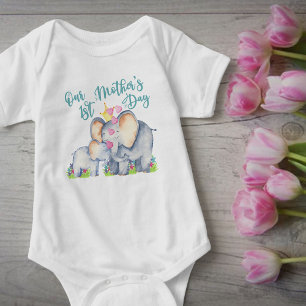 First Mothers Day Cute Mommy and Baby Elephant Bodysuit