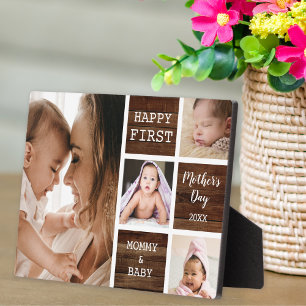 First Mother's Day Dark Wood 4 Photo Collage Plaque