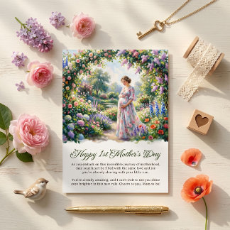 First Mothers Day Expecting Mom Watercolor Spring Holiday Card