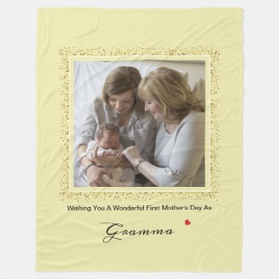 First Mother's Day Glitter Confetti Grandma Photo Fleece Blanket