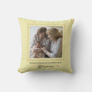 First Mother's Day Glitter Confetti Grandma Photo  Throw Pillow
