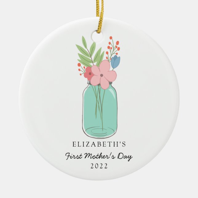 First Mother's Day Mason Jar Personalized Cute Ceramic Ornament (Front)