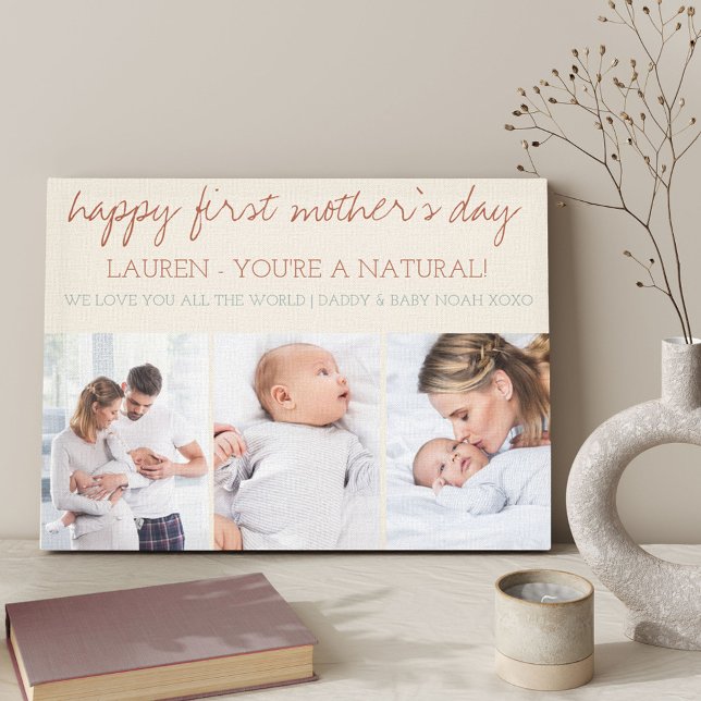 First Mother's Day Name 3 Photo Cream Canvas Print (Creator Uploaded)