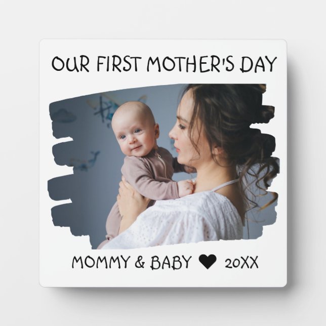 First Mothers Day New Mom Baby Photo Keepsake Plaque (Front)