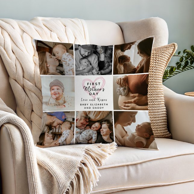 First Mother's Day Photo Collage Cute Keepsake Throw Pillow (Creator Uploaded)