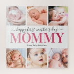 First Mother's Day Photo Collage Jigsaw Puzzle<br><div class="desc">Personalized 1st mothers day picture jigsaw featuring the saying "happy first mother's day mommy",  6 photos for you to replace with your own,  and the childs name.</div>