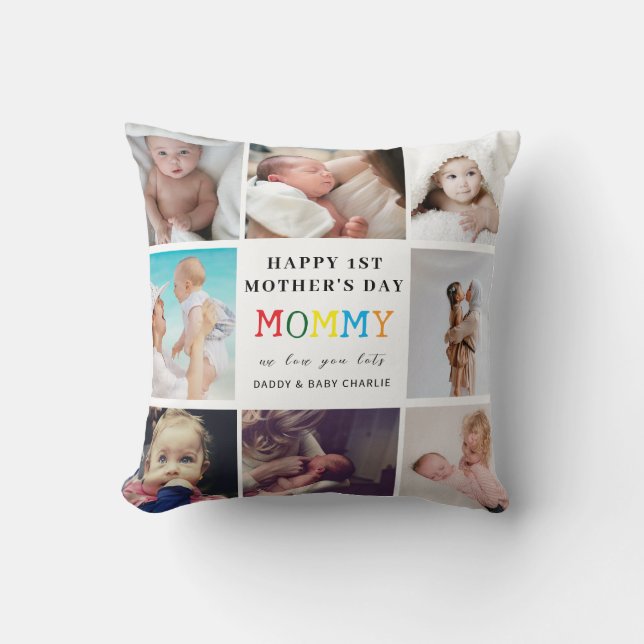 First Mother's Day Photo Collage  Throw Pillow (Front)