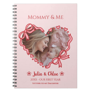 First Mother's Day Photo Heart Frame Red Pink Bow Notebook