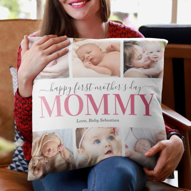First Mother's Day Picture Collage Throw Pillow (Creator Uploaded)