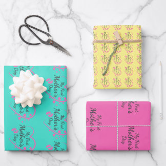 First mother's day; pink; heart; pretty wrapping paper sheet