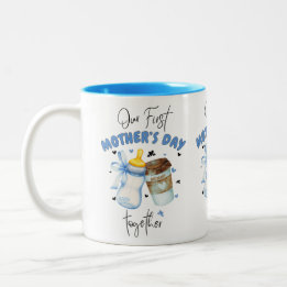 First Mothers Day Shirt 2025 /Blue Classic Wight  Two-Tone Coffee Mug