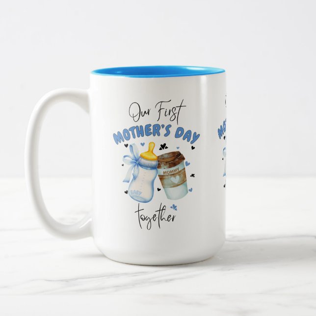 First Mothers Day Shirt 2025 /Blue Classic Wight  Two-Tone Coffee Mug (Left)