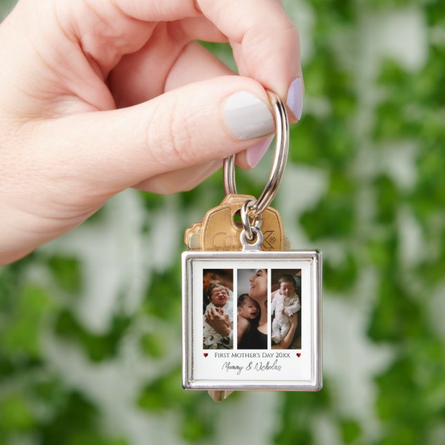 First Mothers Day Three Photo Collage Keychain (Hand)
