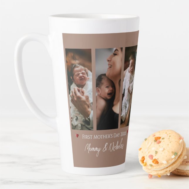 First Mother's Day Three Photo Collage Mocha Brown Latte Mug (In Situ)
