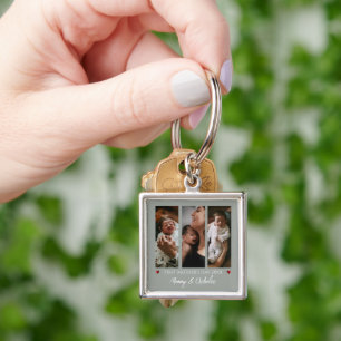 First Mother's Day Three Photo Collage Sage Green Keychain